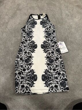 Macy's Black and White Lace-Print Halter Mini Dress